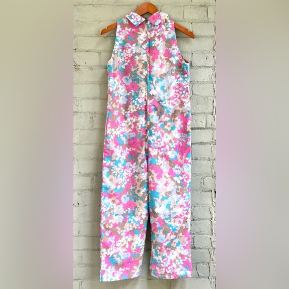 Vintage 60s Floral Sleeveless Jumpsuit - Pink, Blue, and Brown - Picture 10 of 10